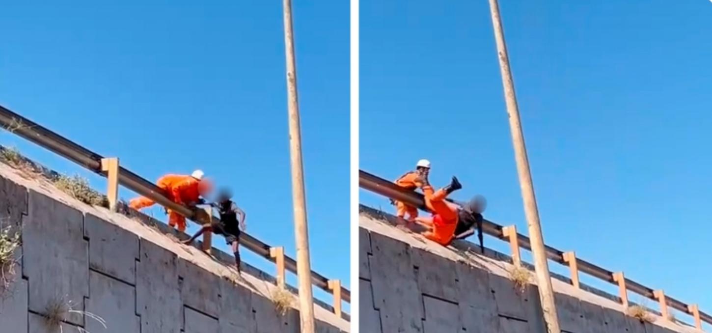MP denuncia homem que puxou bombeiro em viaduto