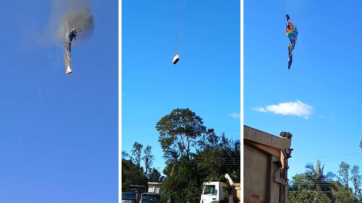 Vídeo: Balão pega fogo  em SC