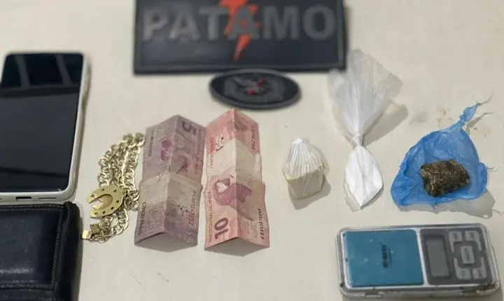 SUSPEITO É PRESO COM DROGAS.